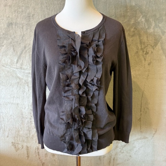 Whimsigoth Dark Romantic Gray Ruffled Mandarin Collar Feminine Cardigan  Sz M - Picture 1 of 13